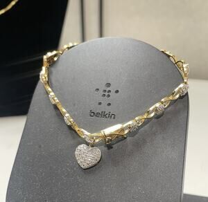Romantic XOXO Links Two-Tone .925 Sterling Silver Heart Charm Bracelet